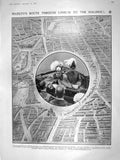 Original Old Antique Print 1909 King Map London Guildhall Cstream Guards Houses