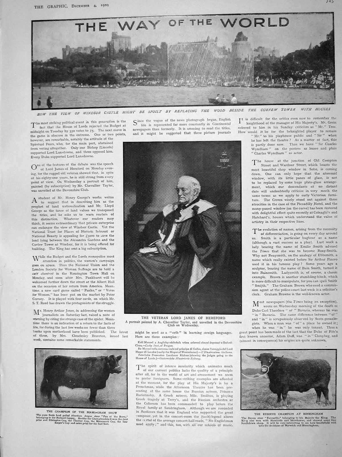 Old Antique Print 1909 Lord James Hereford Birmingham Cattle Show Railway 20th