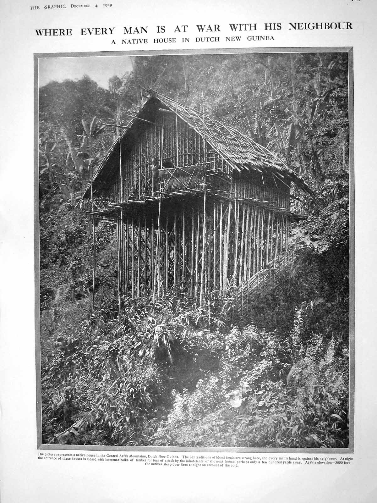 Old Antique Print 1909 Native House Dutch New Guinea Monument Saragossa 20th