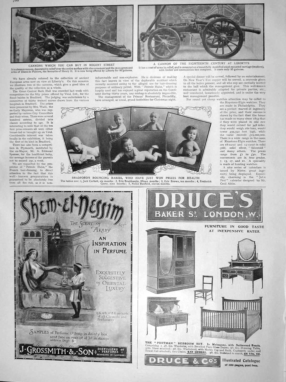 Old Antique Print 1909 War Cannon Liberty Babies Corbett Brown Busfield 20th