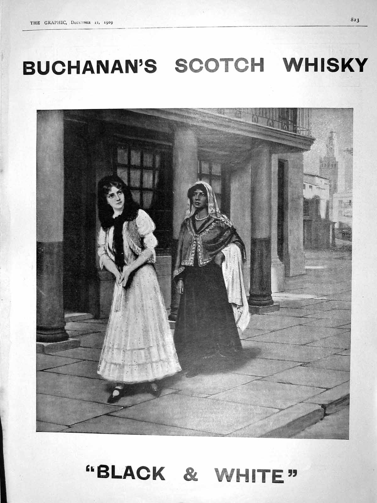 Old Antique Print 1909 Advertisement Buchanan'S Black White Scotch Whisky 20th