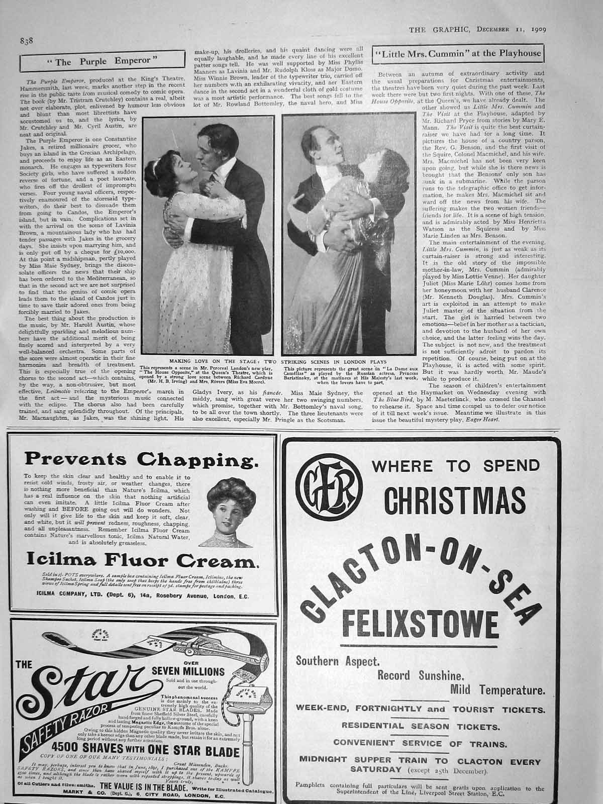 Original Old Antique Print 1909 Percival Landon Queen'S Theatre Dame Camelias