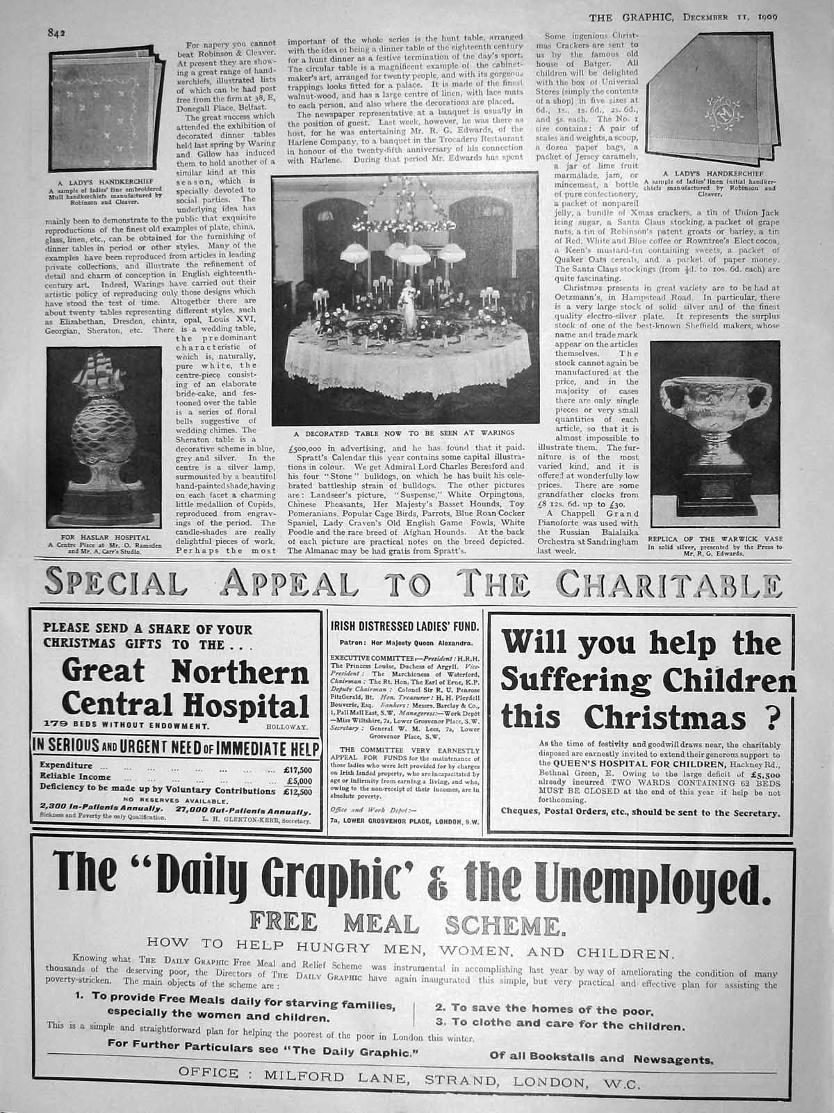 Old Antique Print 1909 Warings Decorated Table Warwick Vase Haslar Carr 20th