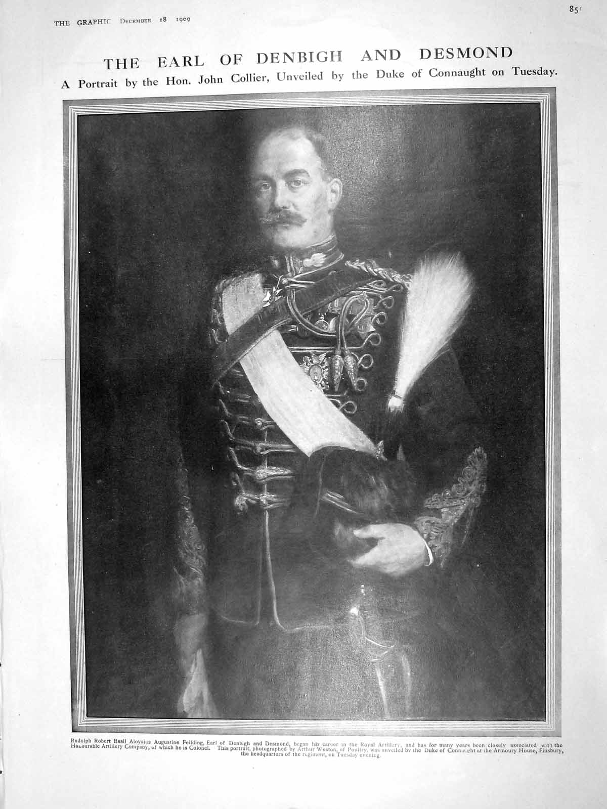 Original Old Antique Print 1909 Earl Denbigh Desmond Rudolph Alexander Forsyth