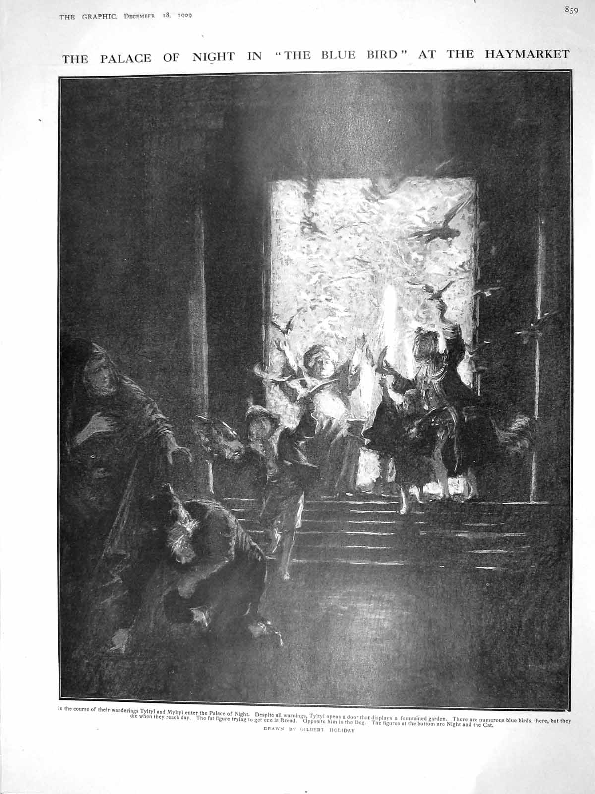 Old Antique Print 1909 Palace Night Blue Bird Haymarket Theatre Arragon 20th
