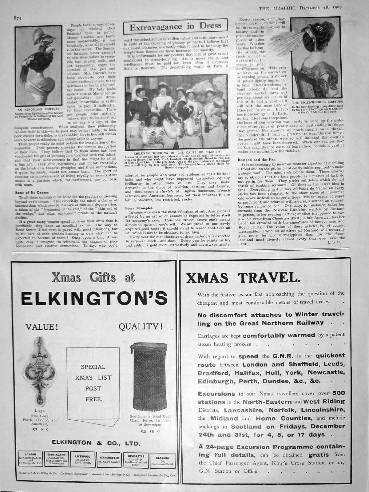 Original Old Antique Print 1909 Children Charity Work Hospital Lambeth Coiffure