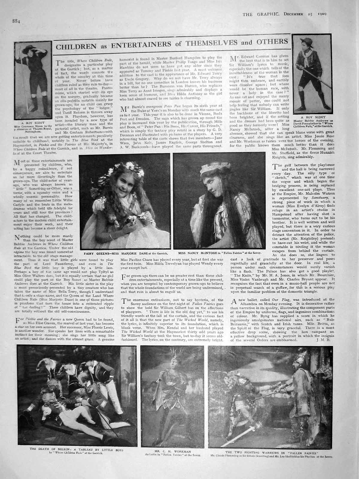 Original Old Antique Print 1909 Theatre Dane Mcintosh Boy Scout Princess Louise