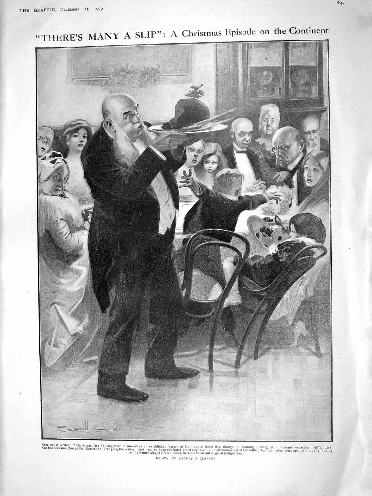 Old Antique Print 1909 Christmas Pudding Family Hosur Temple Kensington 20th