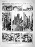 Old Antique Print 1909 Belgium Waterloo Farm Church Ghent Wood Choppers 20th