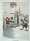 Original Old Antique Print 1909 Colour Last Straw Man Stocks Charles Crombie