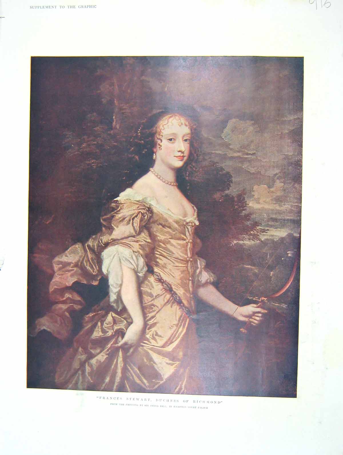 Old Antique Print 1909 Colour Portrait Frances Stewart Duchess Richmond 20th