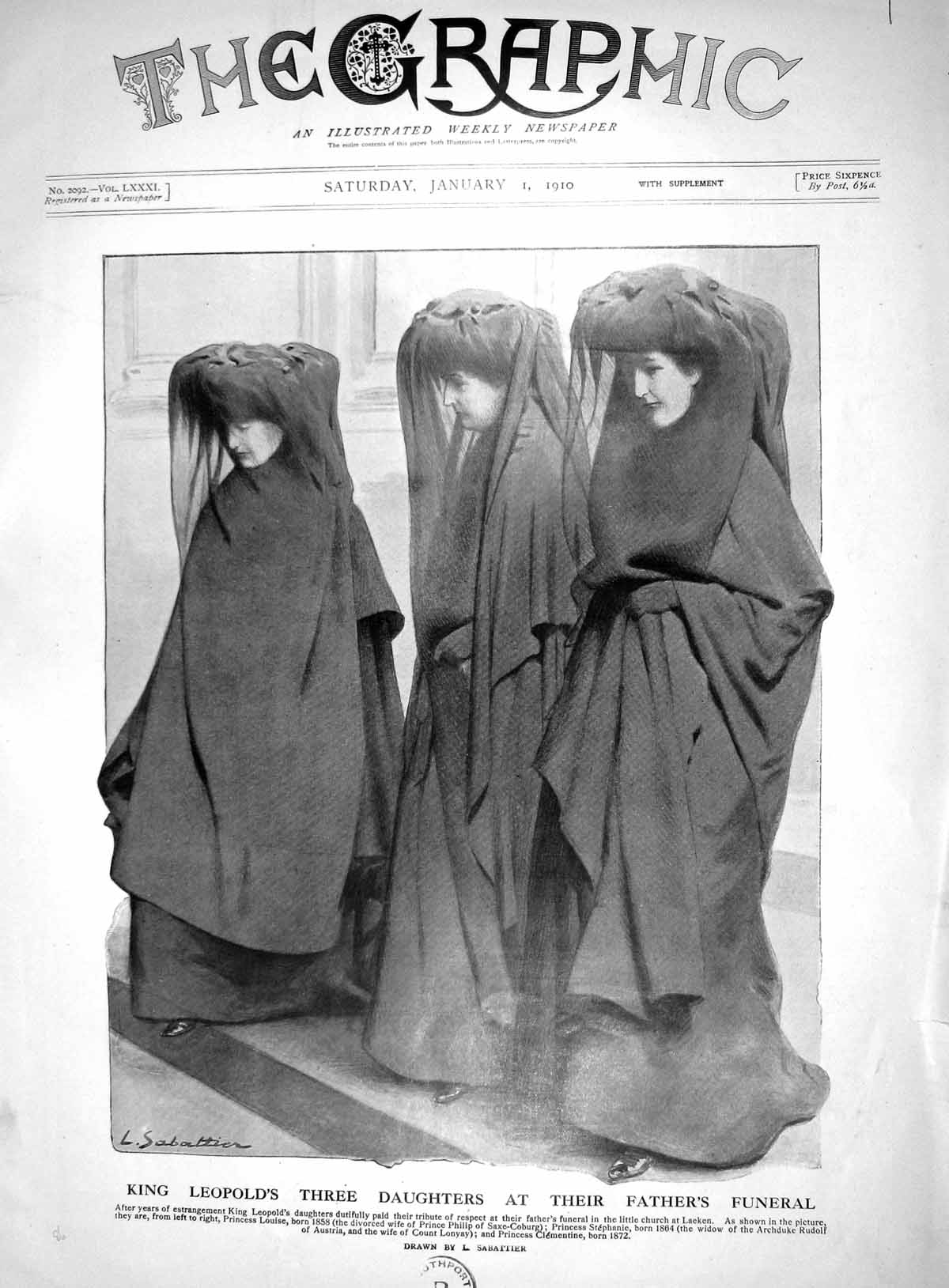 Antique Print 1910 King LeopDaughters Princess Louise Stephanie Clementine 20th