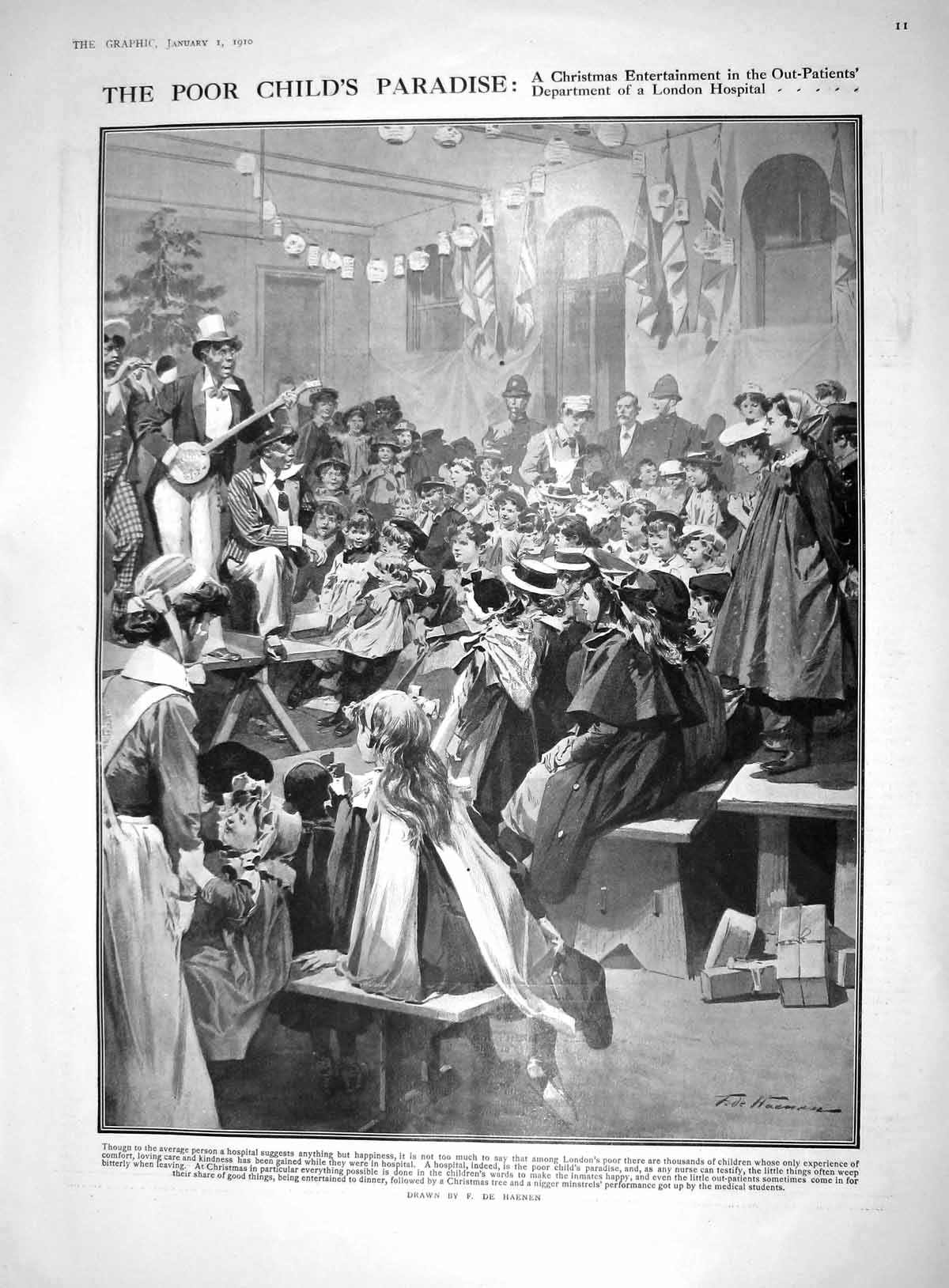 Old 1910 Christmas Entertainment London Hospital Children Notre-Dame 20th