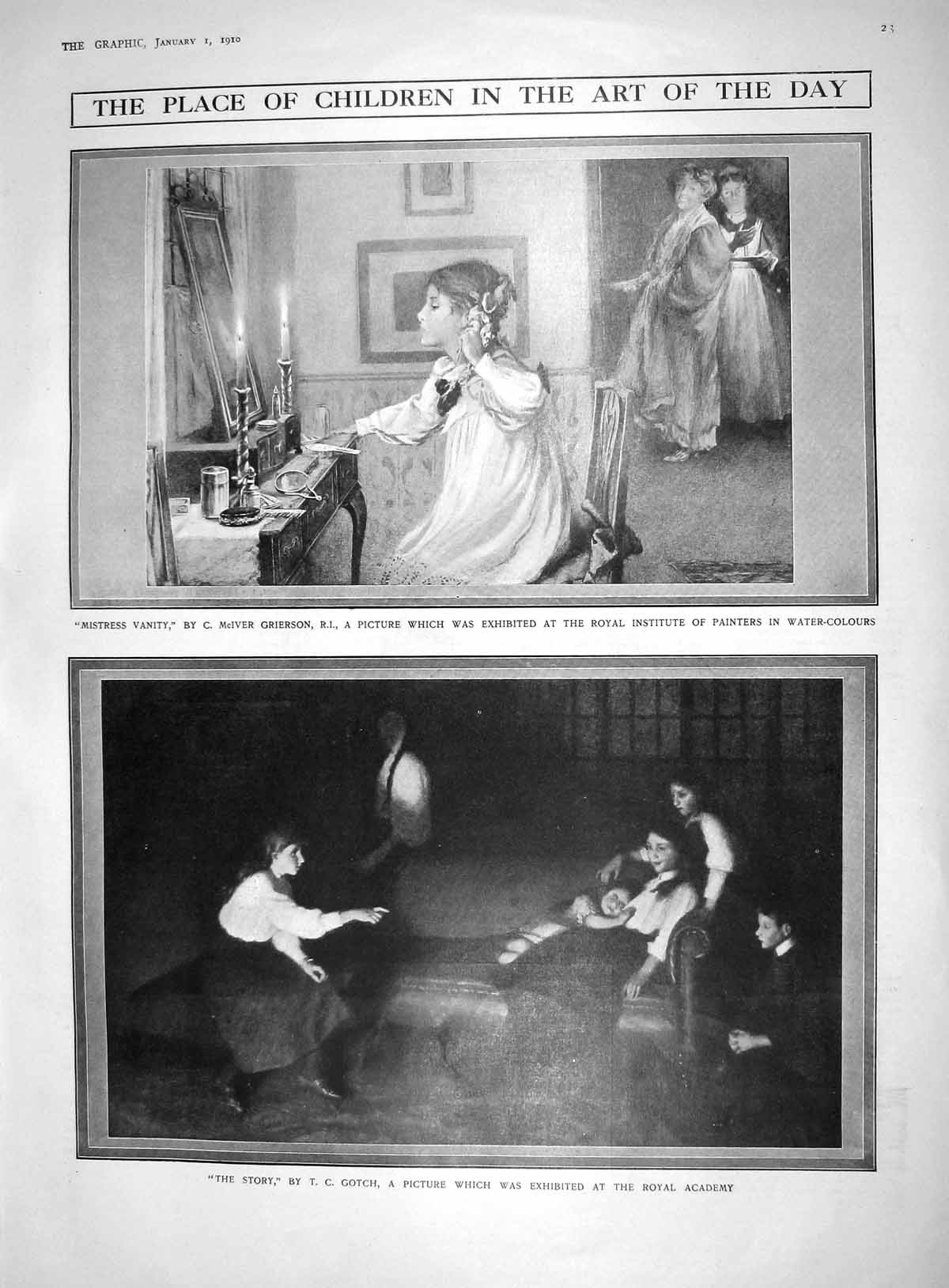 Old Antique Print 1910 Children Art Mistress Vanity Grierson Story Gotch 20th