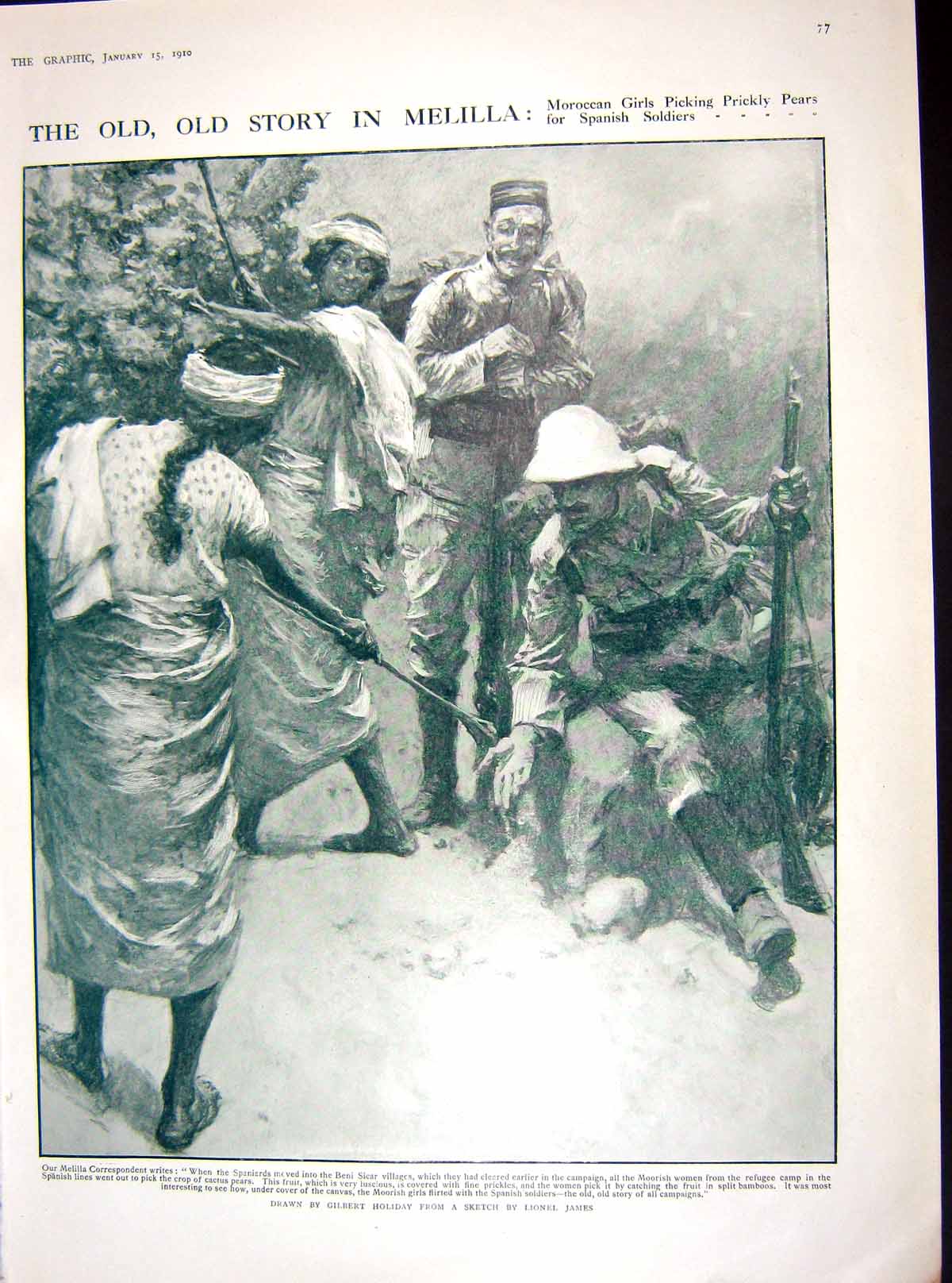 Antique Print Moroccan Girls Picking Prickly Pears Spanish Siers Beni Sicar