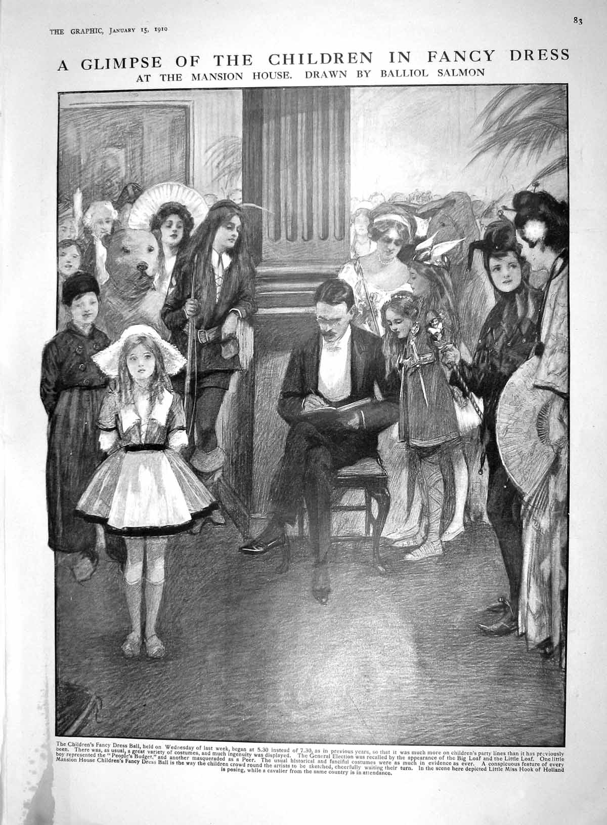 Antique Old Print 1910 Mansion House Children Fancy Dress Ball Balliol Salmon