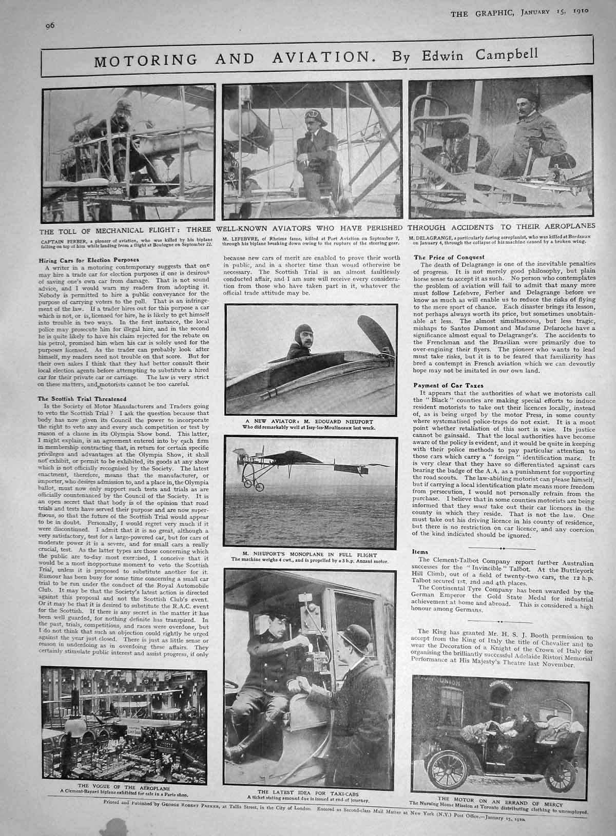 Old 1910 Motoring Aviation Nieuport Monoplane Delagrange Ferber Lefeb 20th