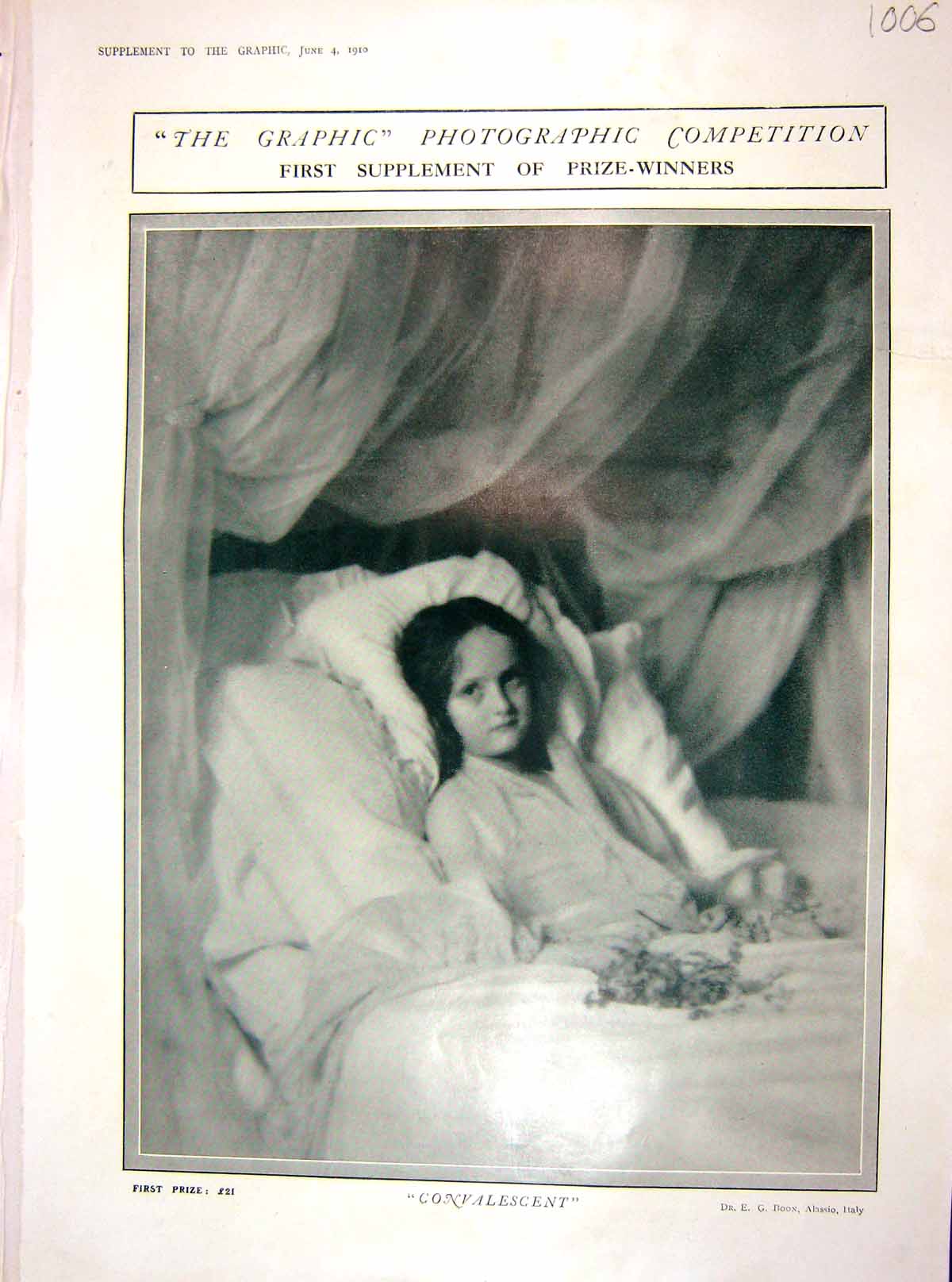 Old 1910 Convalescent Sick Girl Lying Bed Boon Italy Sailing Barge Tr 20th