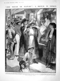 Original Old Antique Print 1910 Work Girls Venice Italy Street Scene Hat Shops