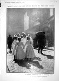 Old Antique Print Summer Morning Scene Breton Town Church Children 1910 20th