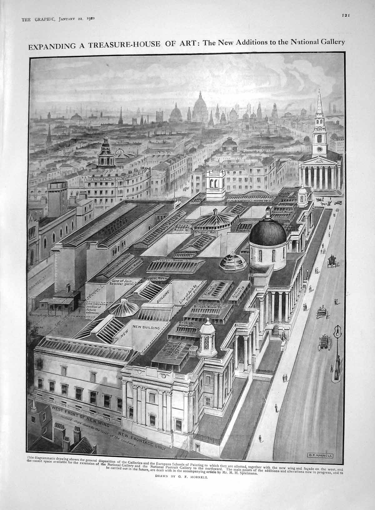 Old Print 1910 Treasure House Art National Gallery Building Architecture 20th