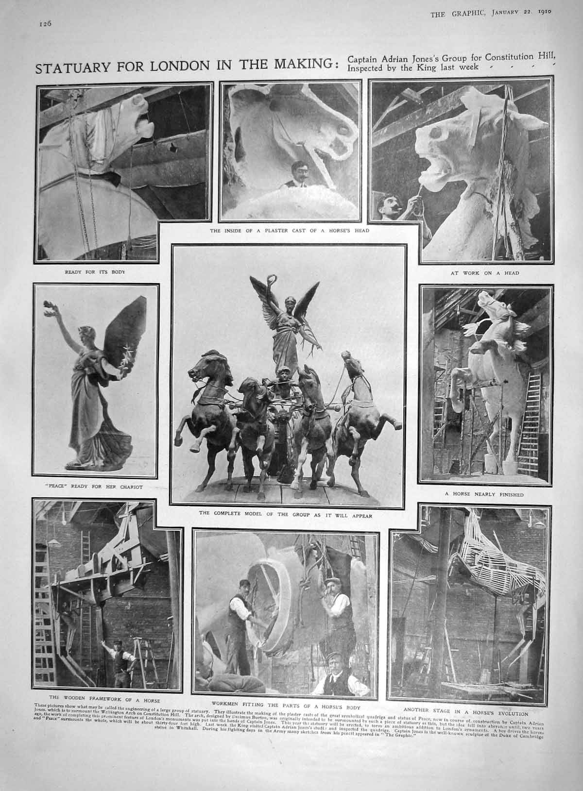 Original Old Antique Print 1910 Captain Adrian Jones Constitution Hill London
