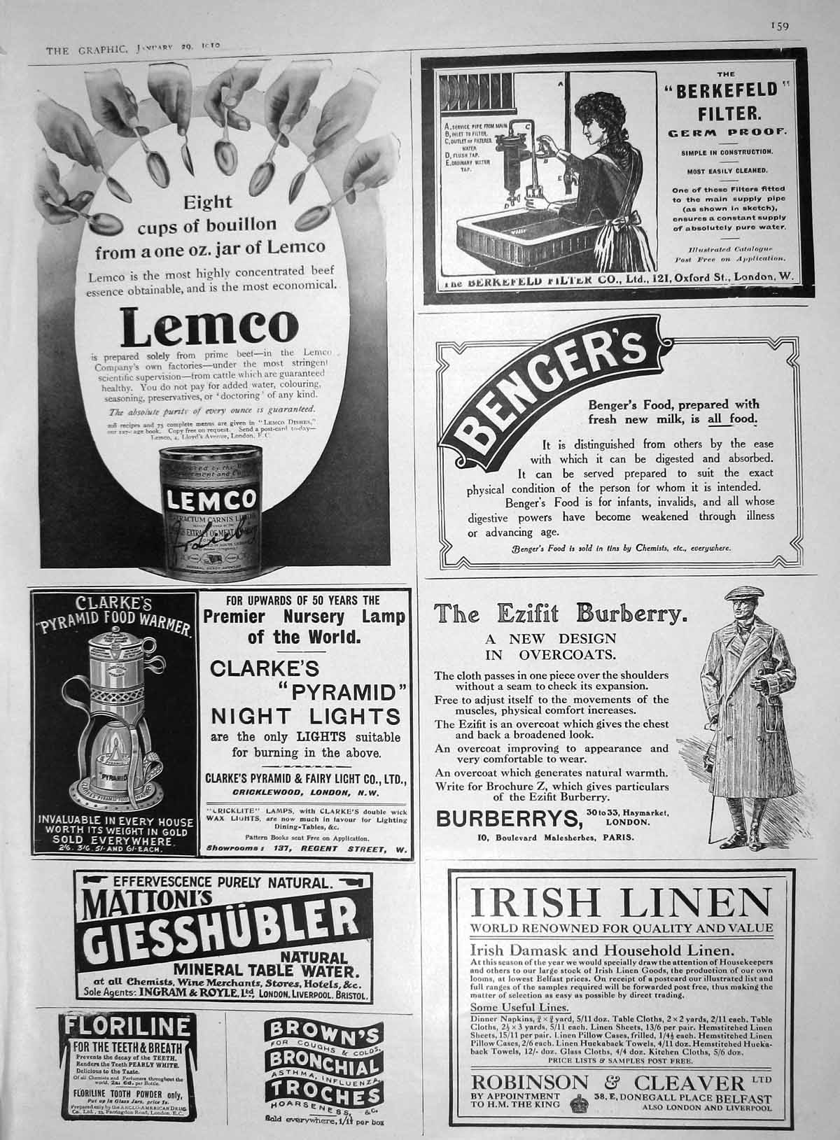 Old 1910 Lemco Bengers Food Irish Linen Robinson Cleaver Clarkes Ligh 20th