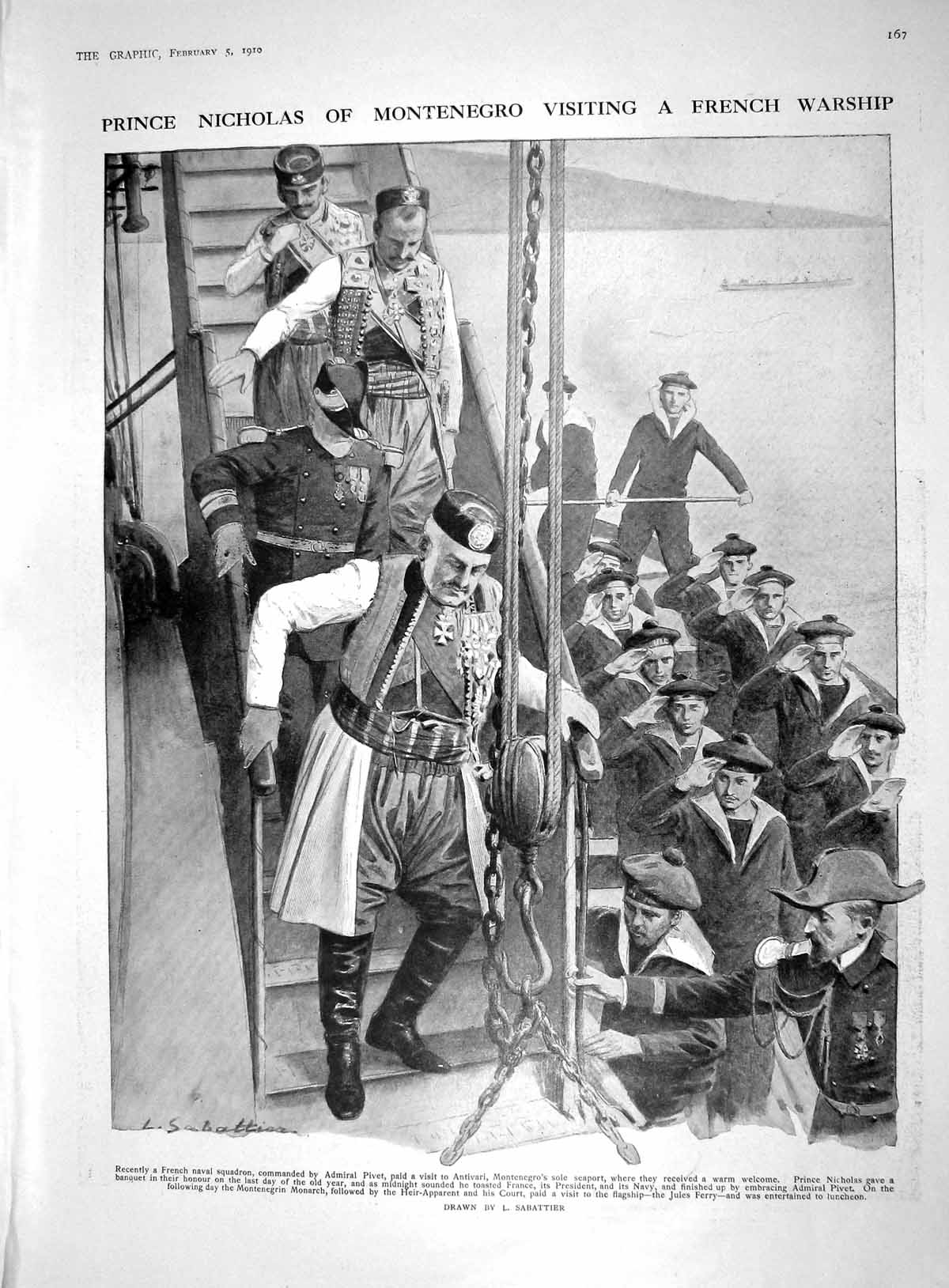 Old 1910 Prince Nicholas Montenegro French War Ship Pivet Brompton Ho 20th