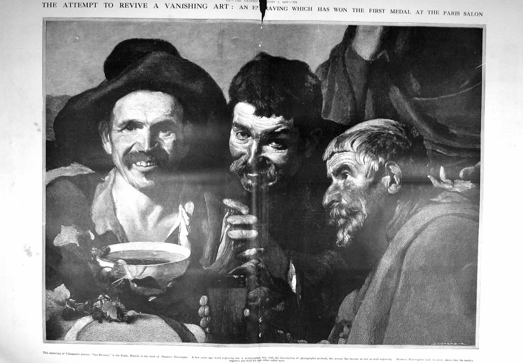 Old 1910 Velasquez Picture Les Buveurs Prado Madrid Spanish Men Monsi 20th