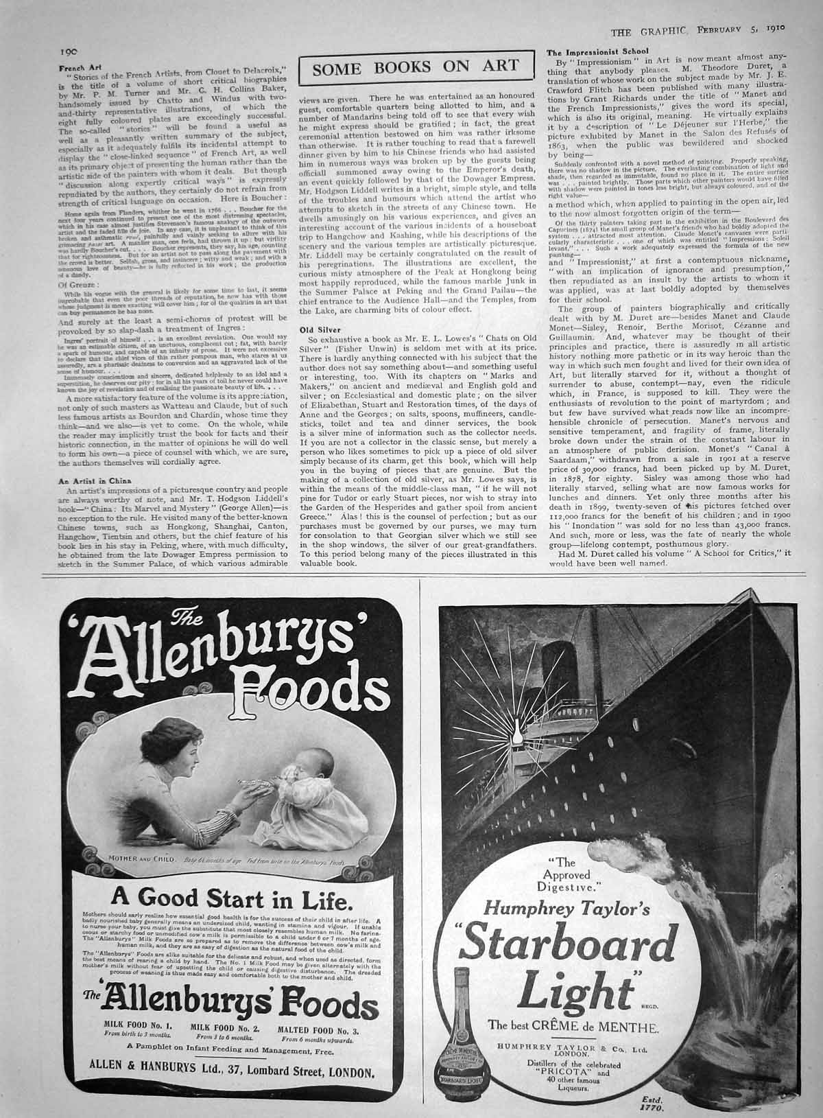 Old 1910 Advertisement Allenburys Foods Allen Hanbury Starboard Light 20th
