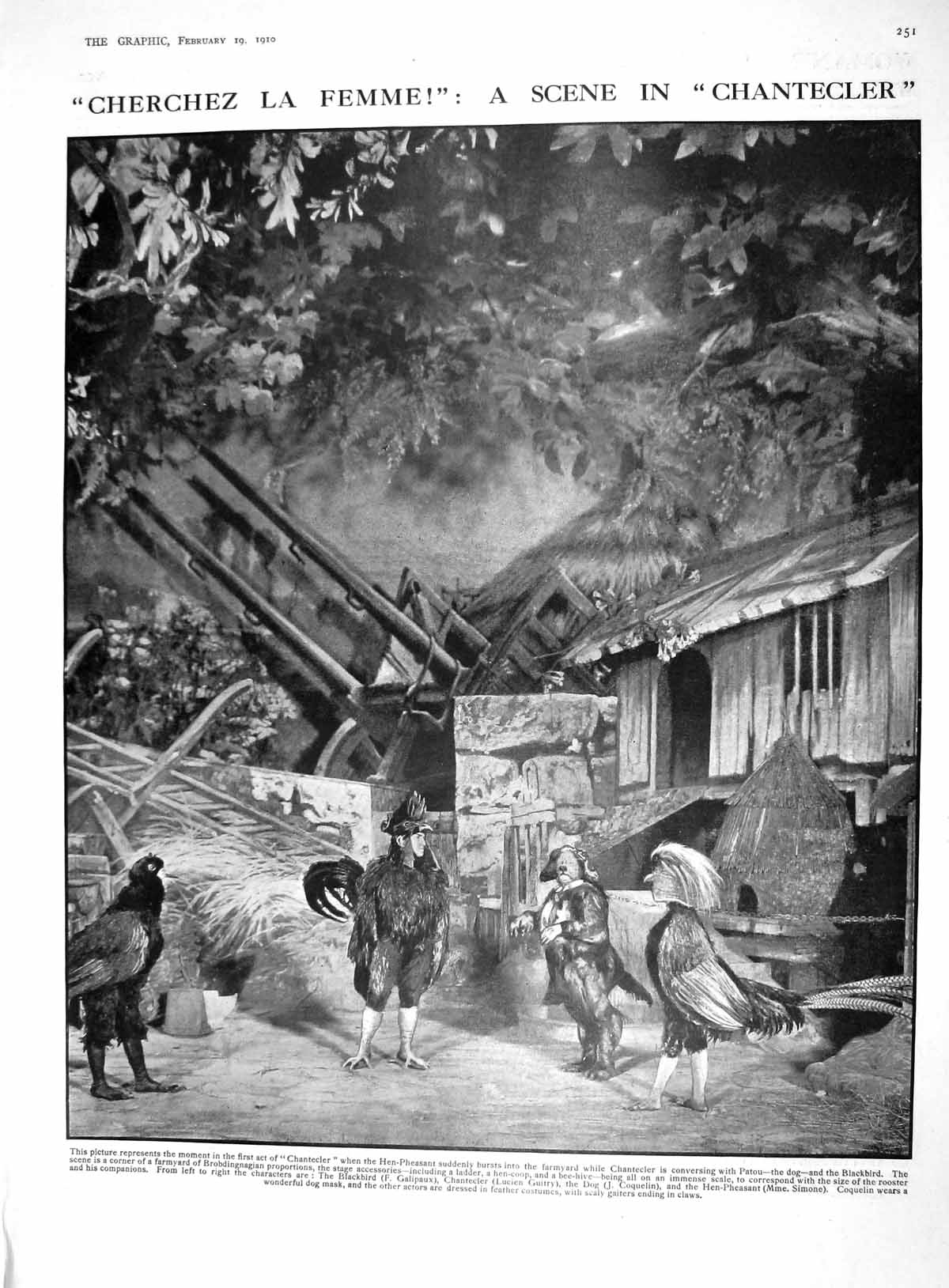 Old 1910 Scne Chantecler Hen-Pheasant Theatre Princess Wales Fan Rina 20th