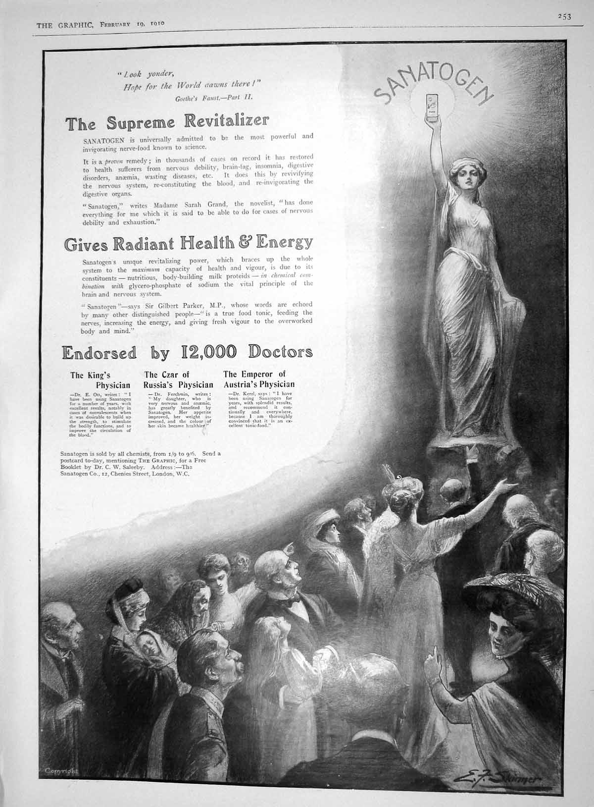 Original Old Antique Print 1910 Advertisement Sanatogen Chemists Medicine 20th