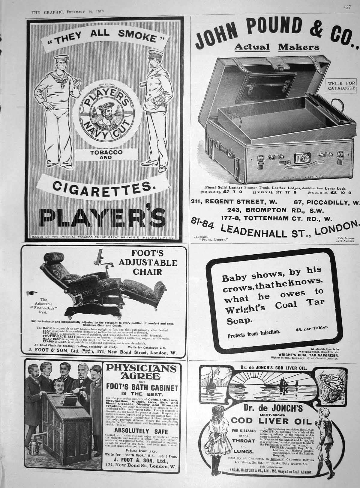 Old 1910 Advertisement Players Cigarettes John Pound Jongh Cod Liver 20th