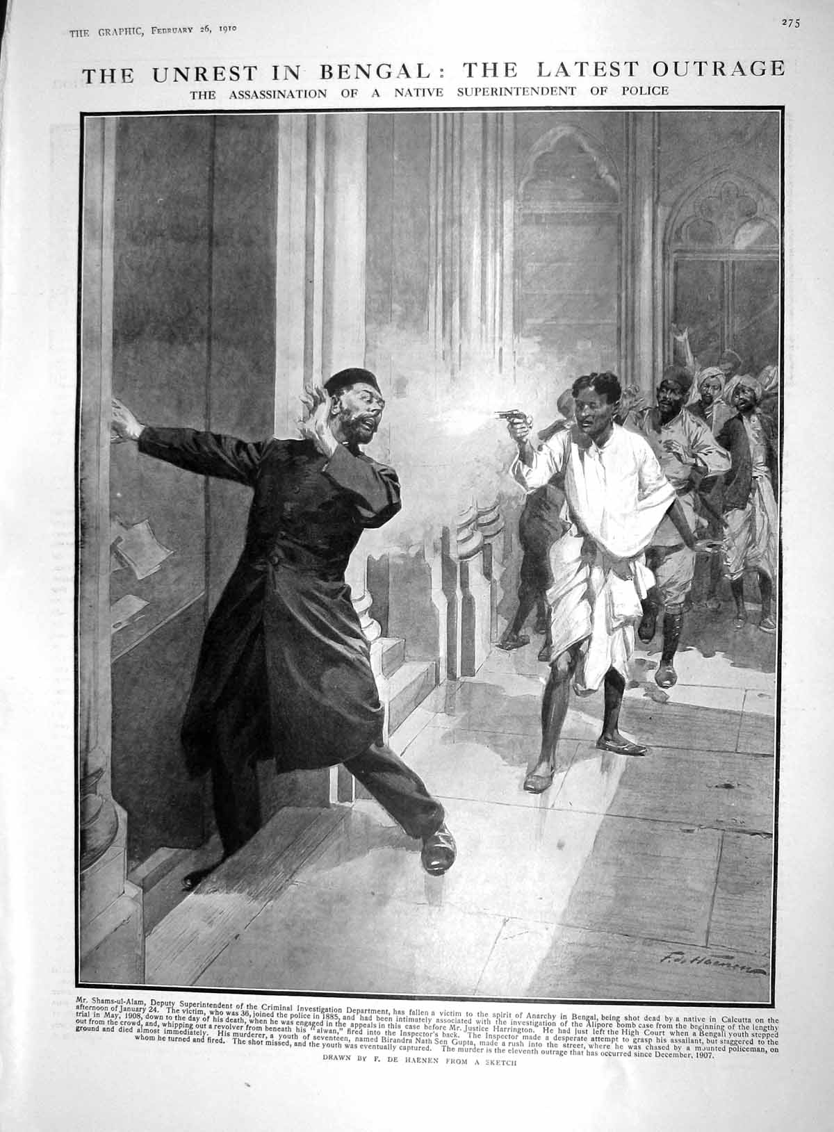 Old 1910 Assassination Native Superintendent Police Shamns-Ul-Alam Be 20th