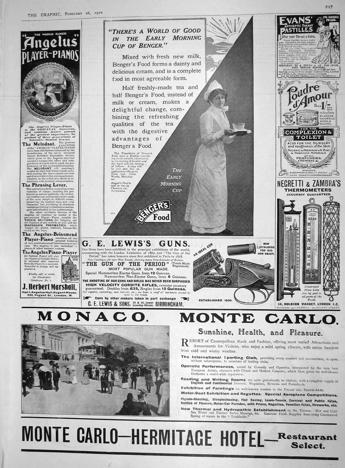 Old 1910 Advertisement Lewis Guns Monaco Monte Carlo Hermitage Hotel 20th