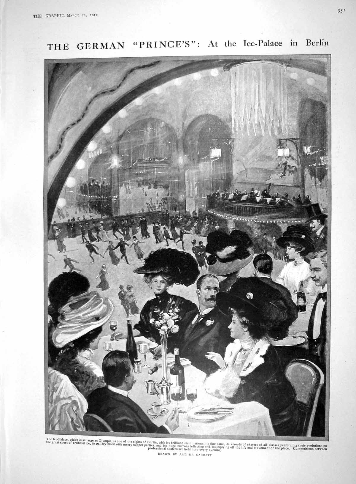 Old 1910 Ice Palace Berlin Germany Ice-Skaing Dr. Arne Caricature Bar 20th