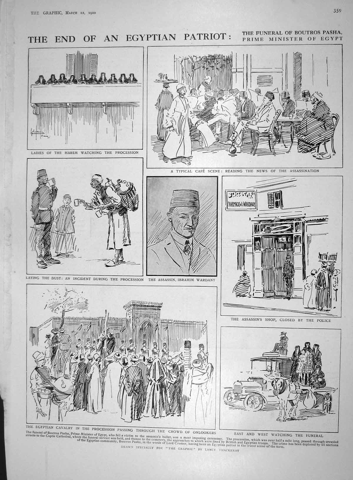 Old 1910 Funeral Boutros Pasha Prime Minister Egypt Assassin Wardany 20th