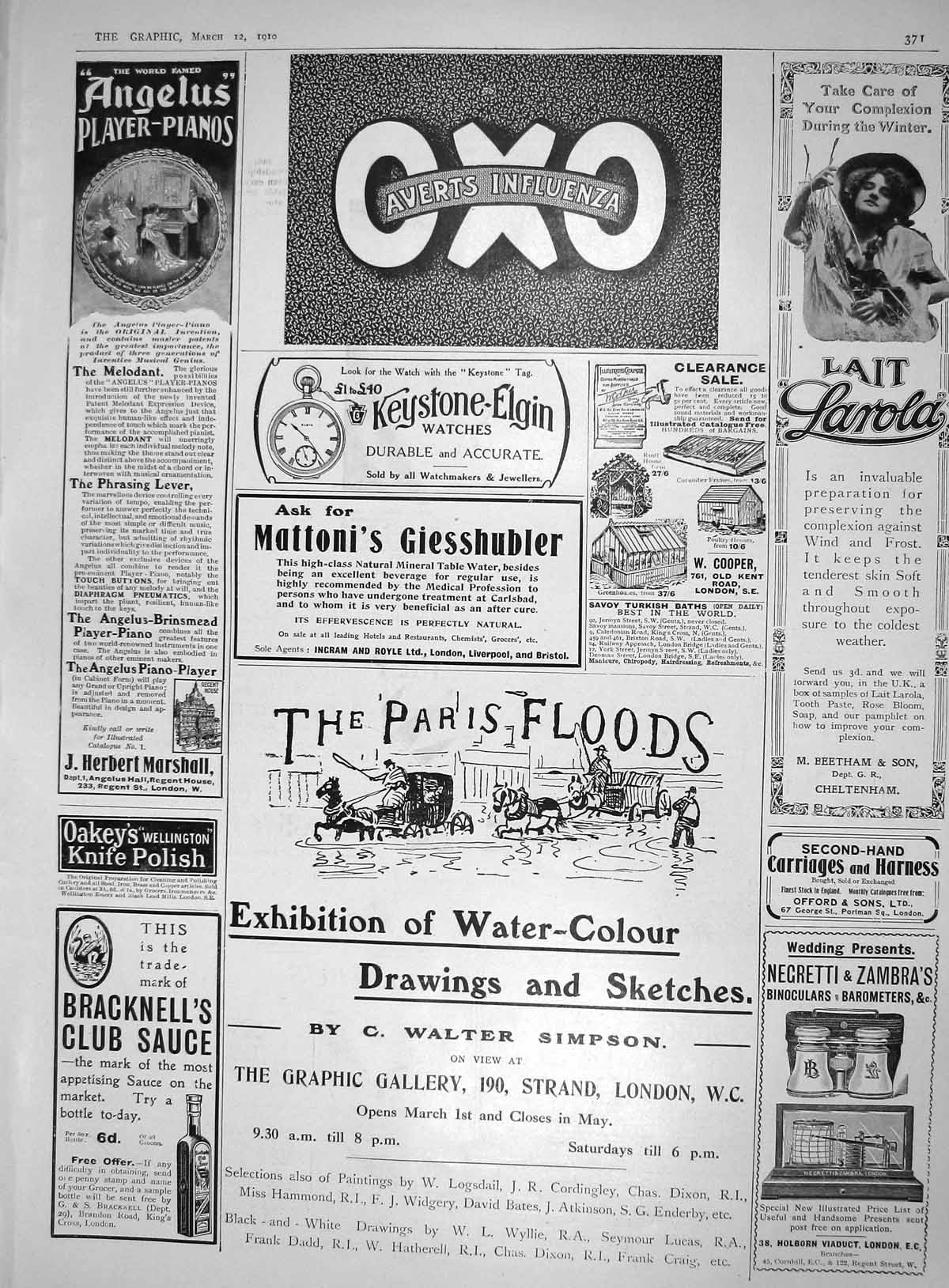 Old Advertisement Oxo Beetham Larola Paris Floods Bracknell Negretti