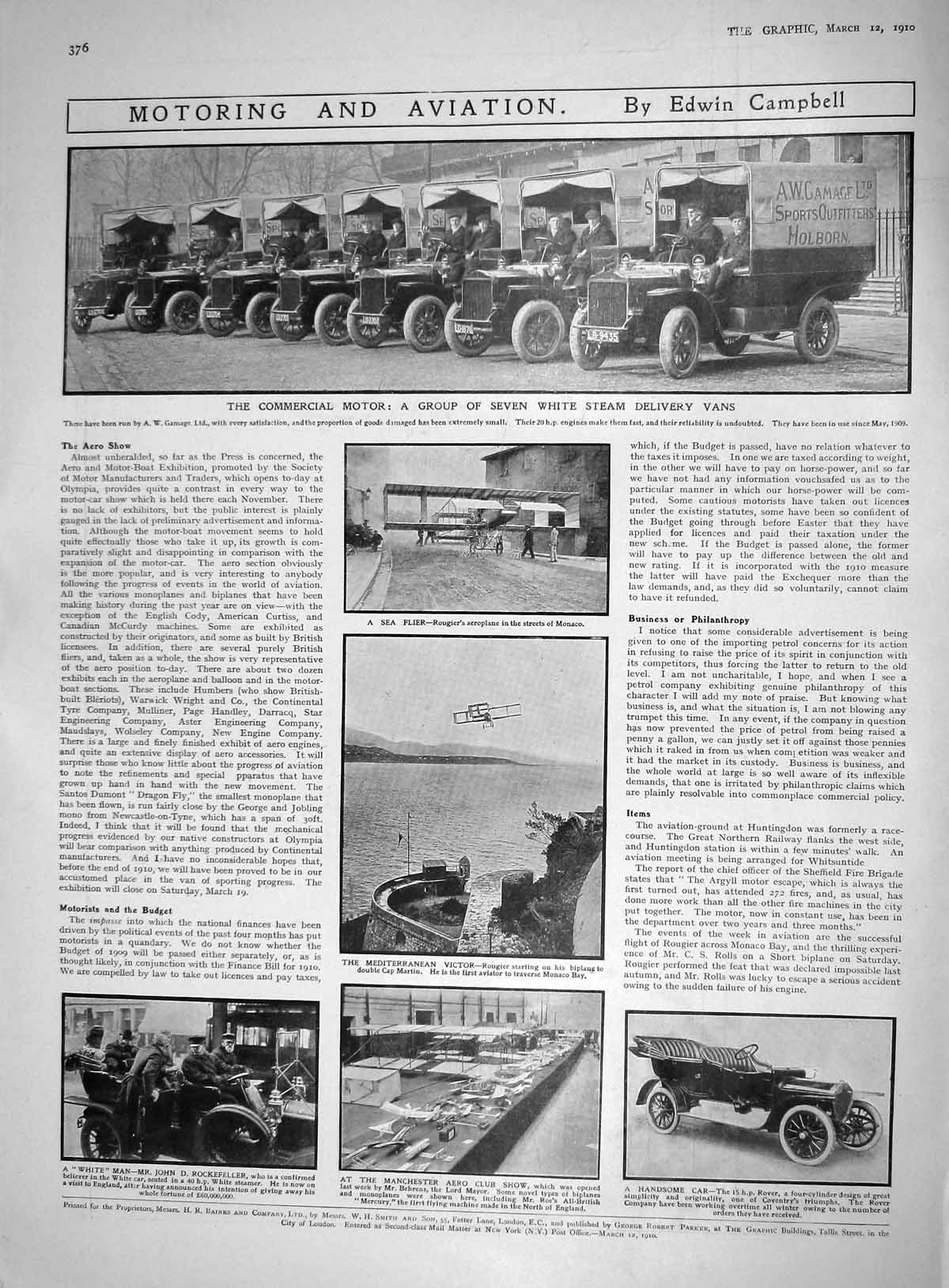 Old 1910 White Steam Delivery Vans Rougier Aeroplane Rockefeller Beec 20th
