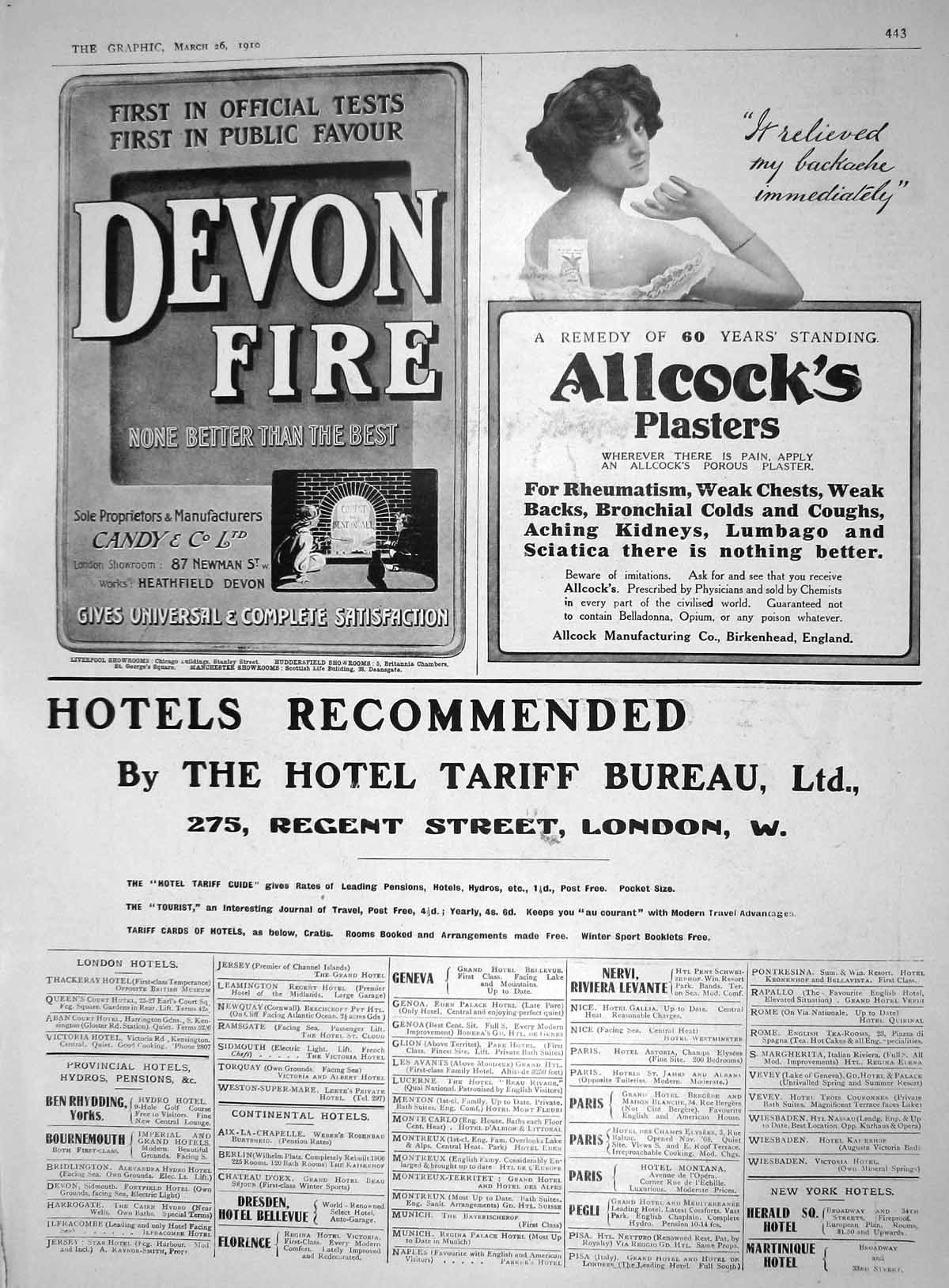 Old Advertisement Devon Fire Allcocks Platers Hotel Tariff Bureau 191 20th