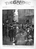 Original Old Antique Print 1910 Street Scene Stock Exchange Rush Rubber Shares