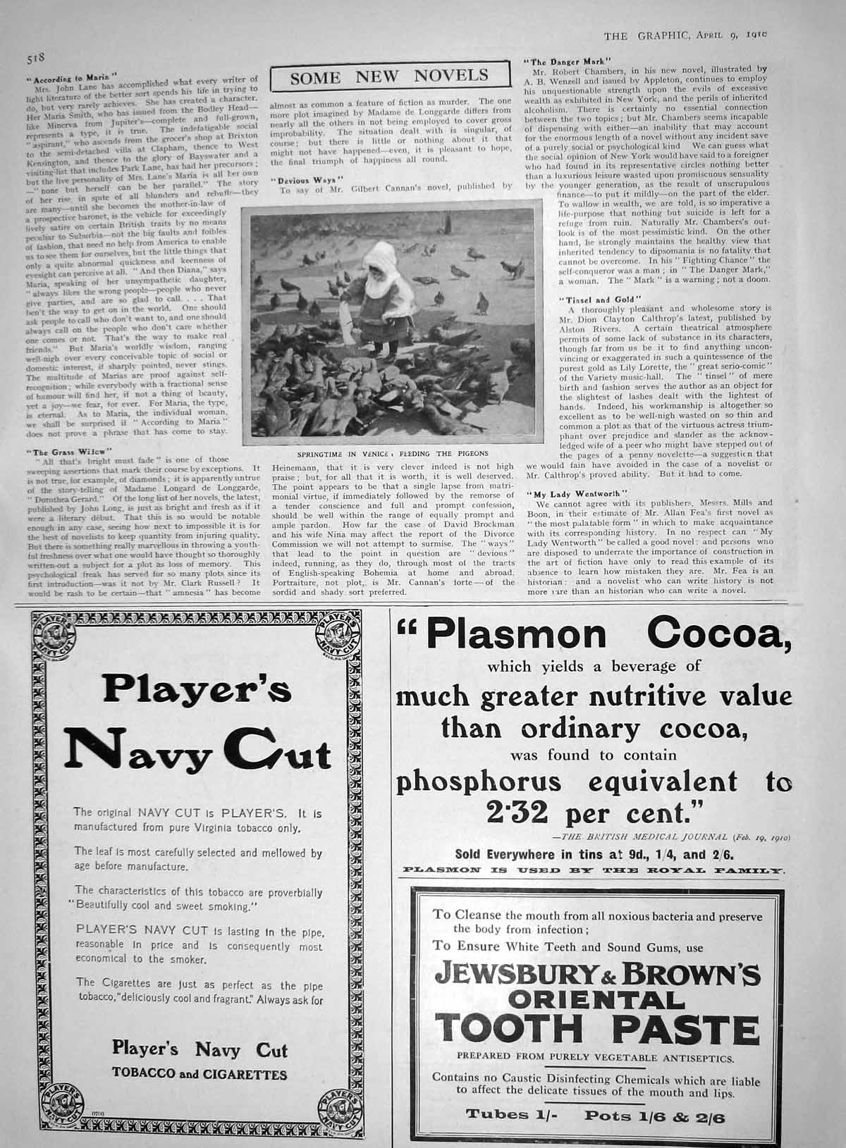 Old 1910 Springtime Venice Feeding Pigeons Players Navy Cut Cigarette 20th