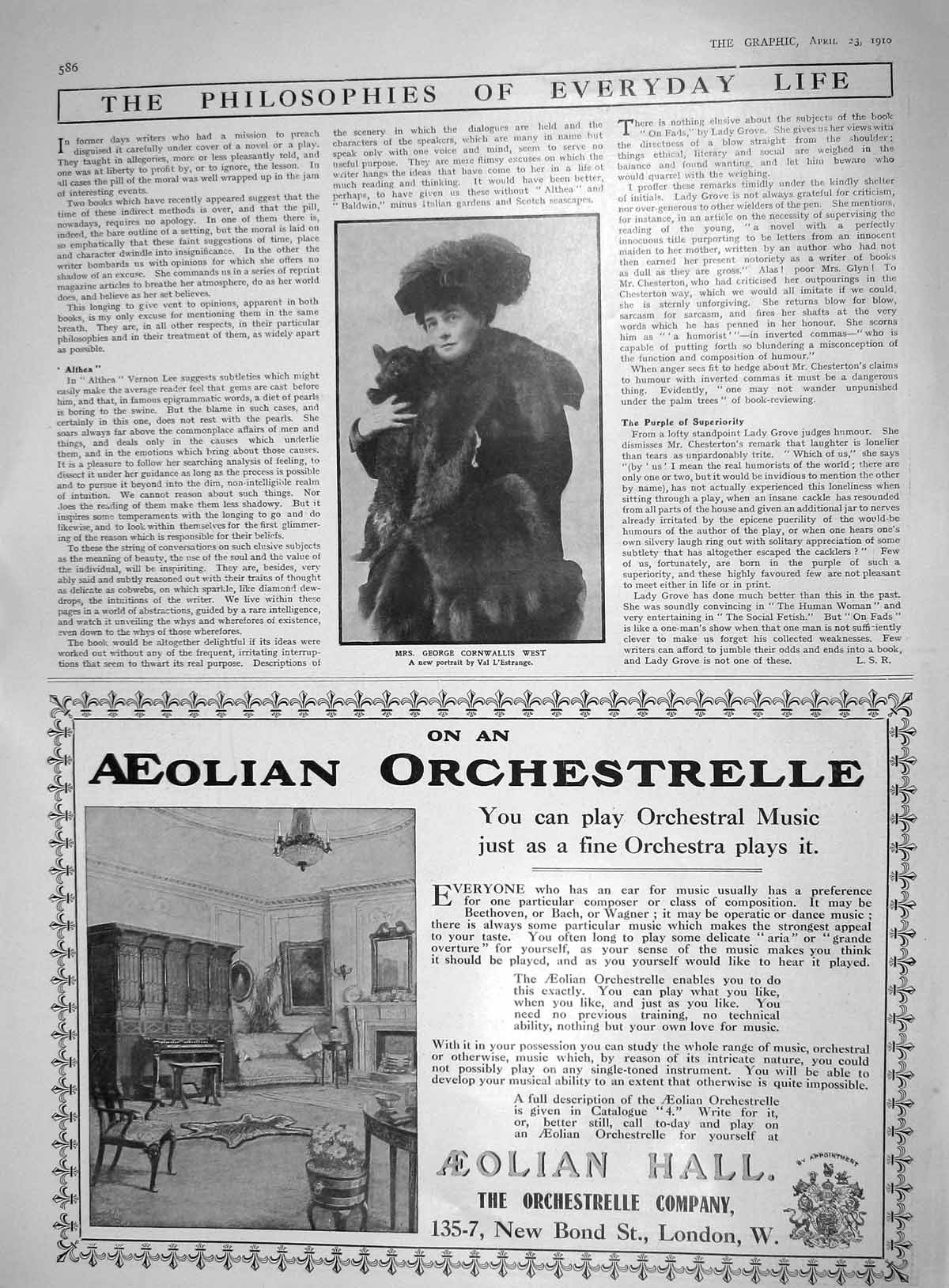 Antique Print 1910 Mrs George Cornwallis West Aeolian Orchestrelle Company 20th