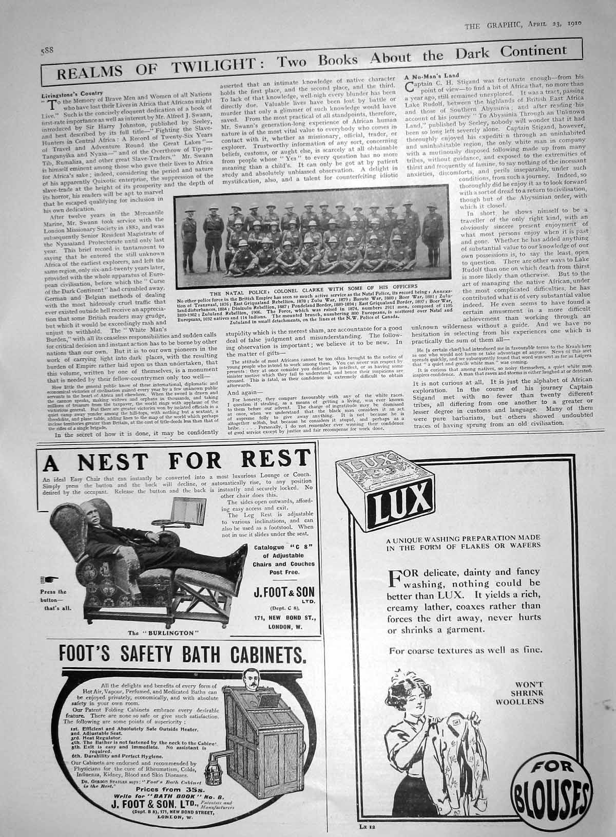 Old 1910 Natal Police Colonel Clarke Officers Lux Flakes Foot Cabinet 20th