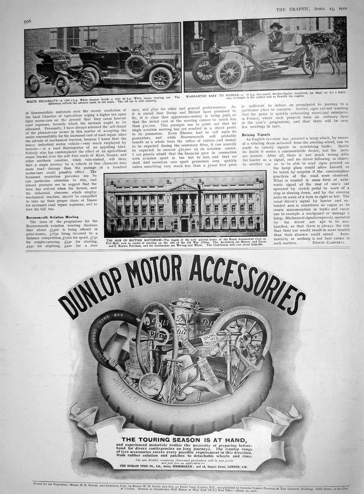 Old 1910 White Steamer Motor Car Straker-Squire Automobile Club Pall 20th