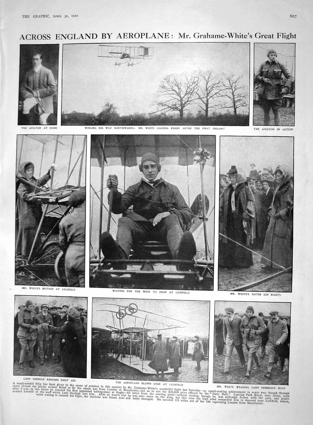 Old 1910 Grahame-White Flight England Lichfield Aeroplane Denbigh Ind 20th