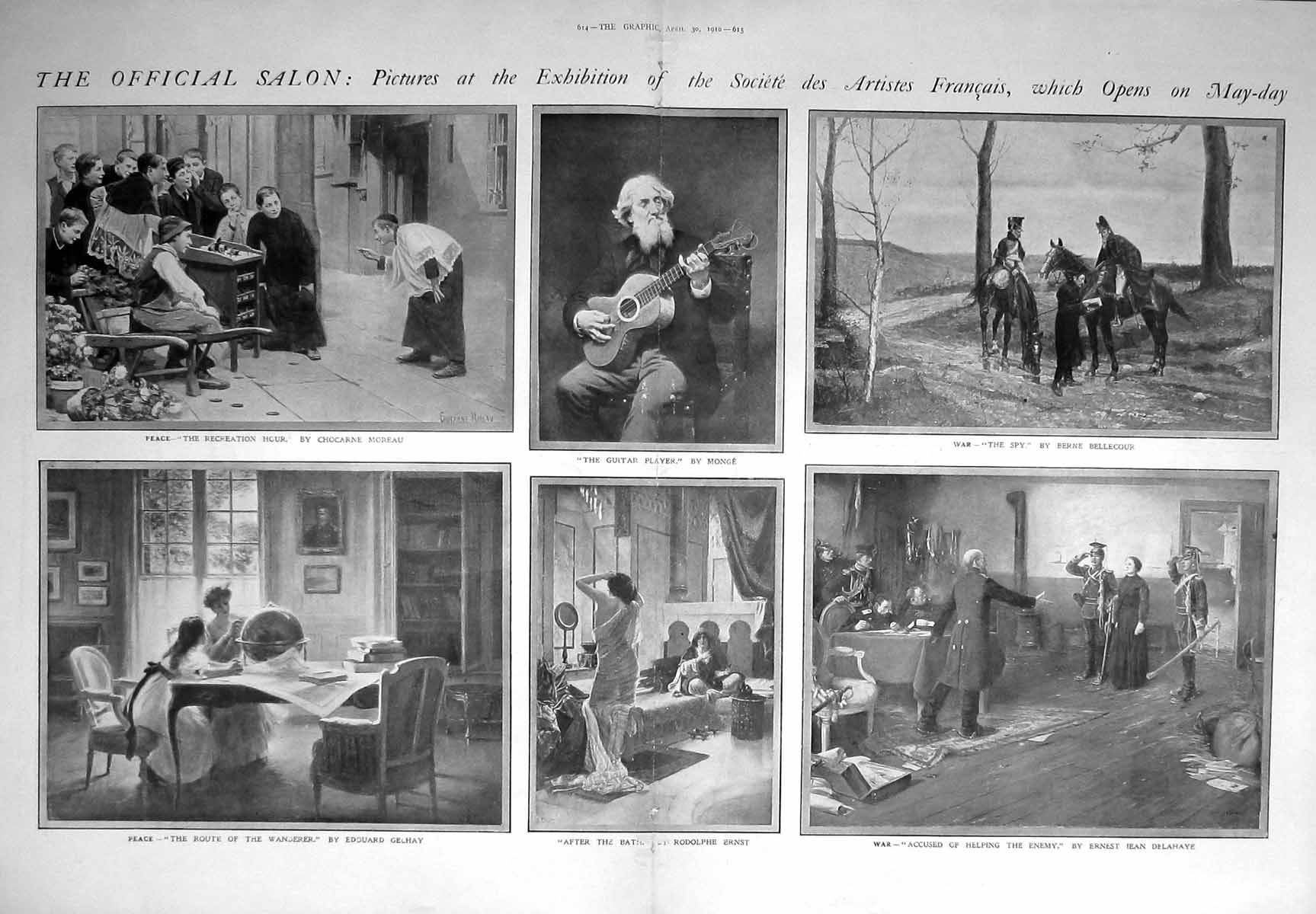 Old Print 1910 Paris Art Guitar Player War Siers Family Home Recreation 20th