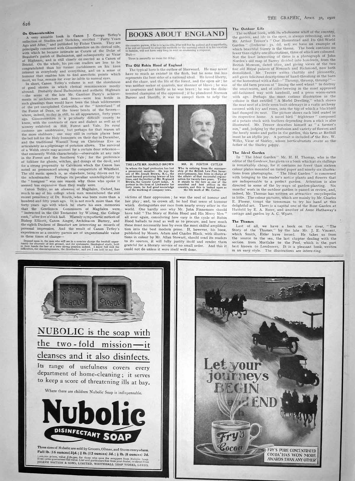 Antique Old Print HarBrown Foster Cutler 1910 Watson Nubolic Soap Fry'S Cocoa