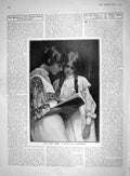Original Old Antique Print 1910 Portrait Beautiful Girls Reading Book Duhrkoop