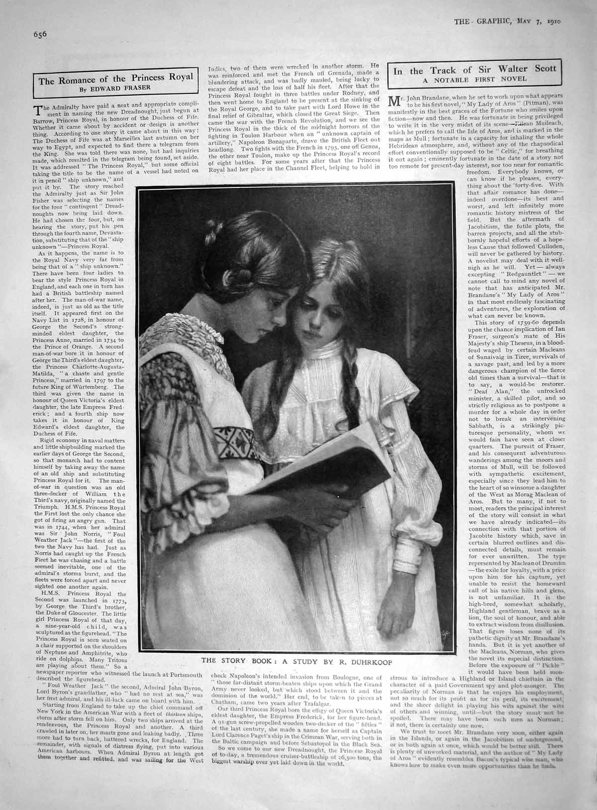 Original Old Antique Print 1910 Portrait Beautiful Girls Reading Book Duhrkoop